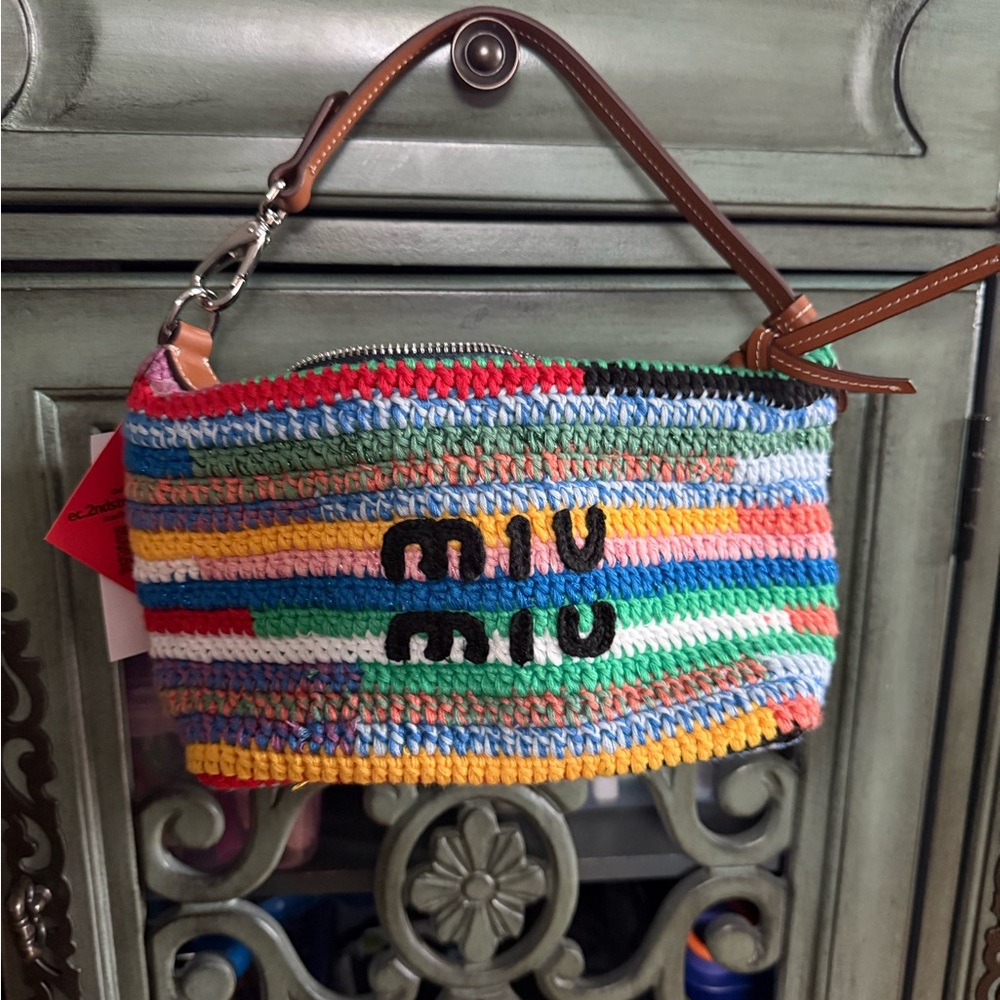 Authentic Rare Miu Miu Multicolor Crochet Striped Shoulder Bag
